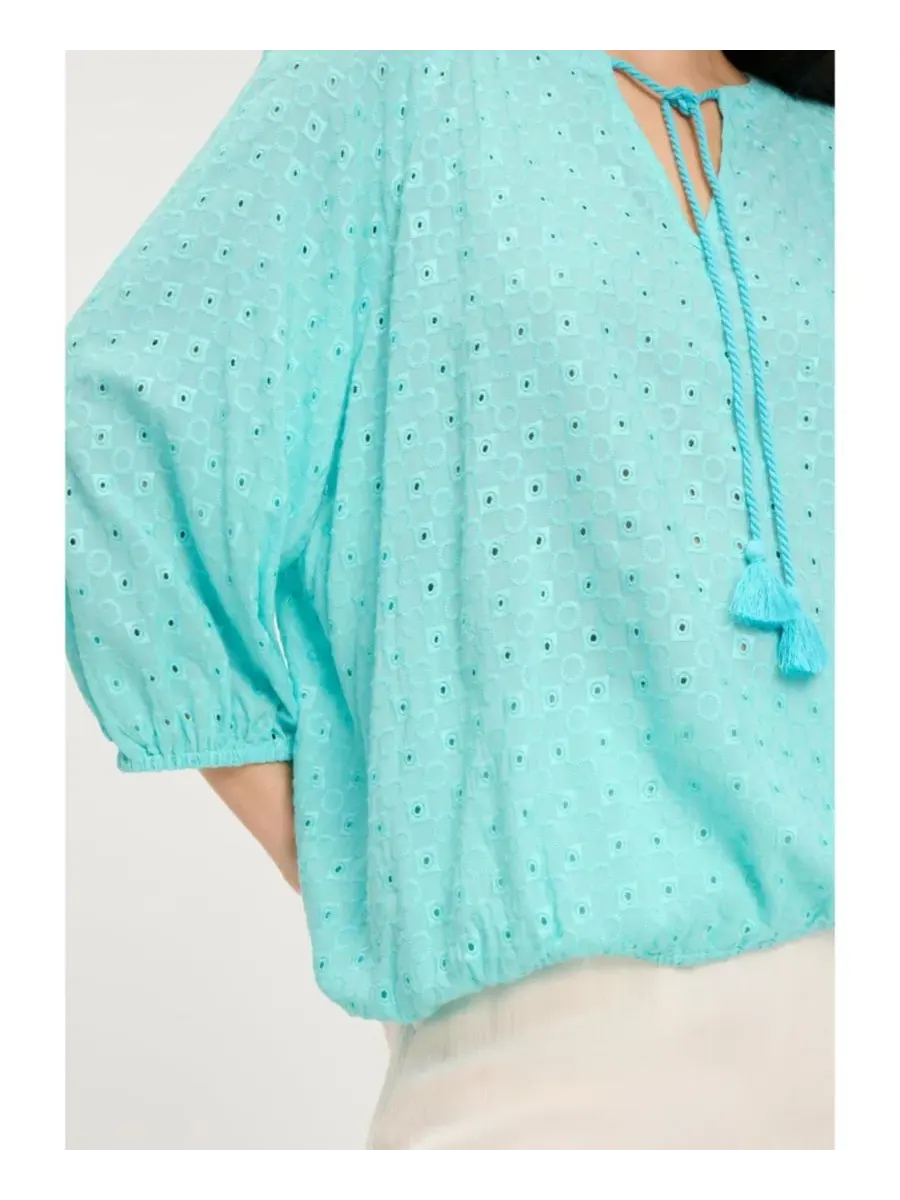 Туника с вышивкой и прорезными отверстиями Eyelet Embroidered Tunic Blouse Olsen — изображение 6 из 6, синий