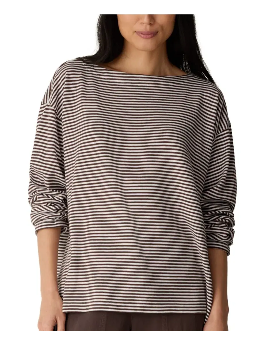 Топ с полоской, с лодочкой, с длинным рукавом, свободного кроя Eileen Fisher