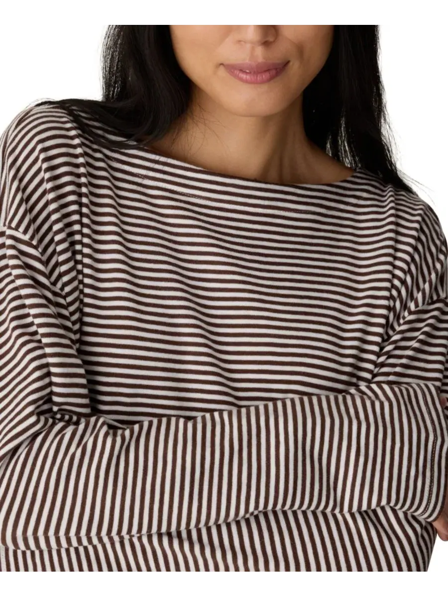 Топ с полоской, с лодочкой, с длинным рукавом, свободного кроя Eileen Fisher — изображение 3 из 4, трюфель