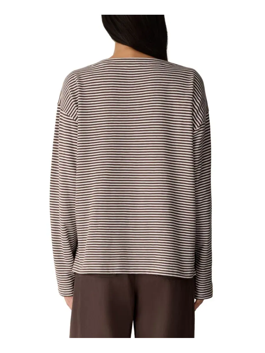 Топ с полоской, с лодочкой, с длинным рукавом, свободного кроя Eileen Fisher — изображение 4 из 4, трюфель