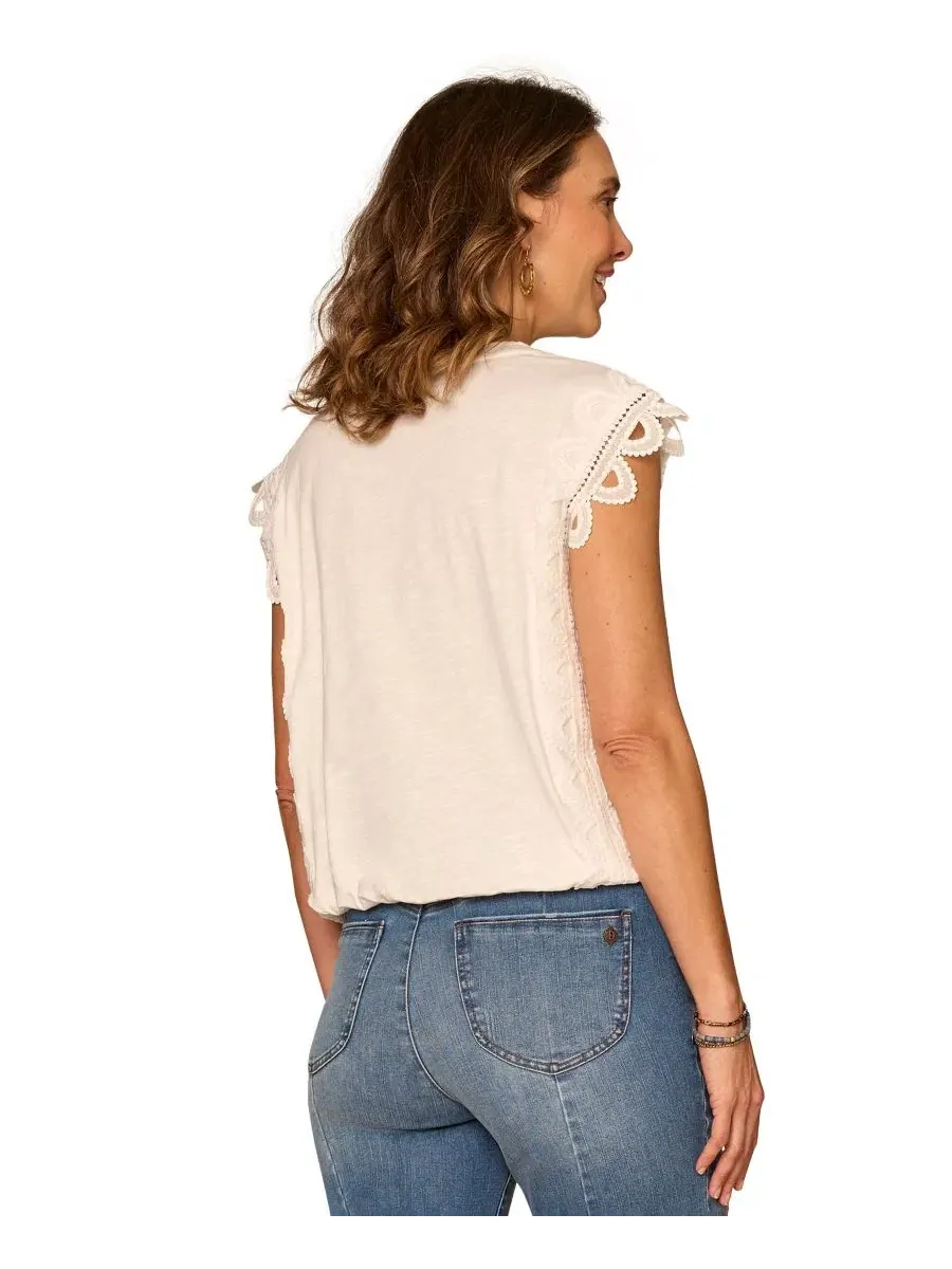 Топ с баской и рукавом-крылышком Petite Bubble Hem Cap-Sleeve Top Democracy — изображение 3 из 3, белый