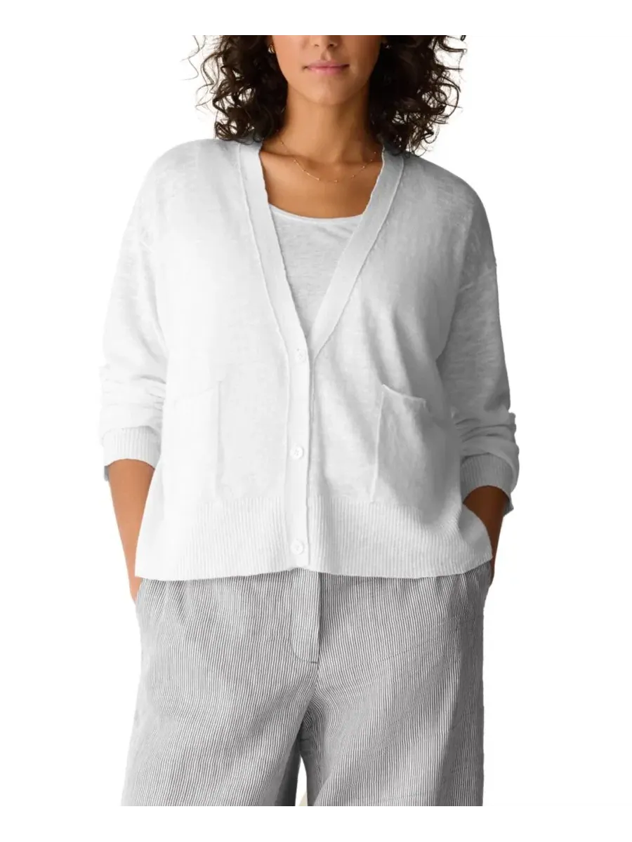 Женский кардиган с V-образным вырезом и длинными рукавами Eileen Fisher — изображение 1 из 4, белый