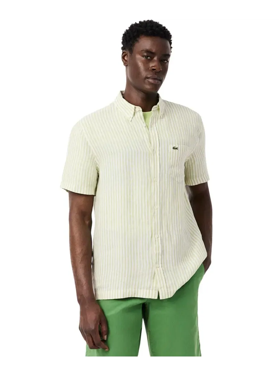 Мужская льняная рубашка Lacoste, стандартный крой, с нагрудным карманом