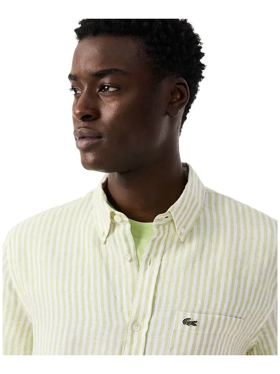 Мужская льняная рубашка Lacoste, стандартный крой, с нагрудным карманом — изображение 3 из 5