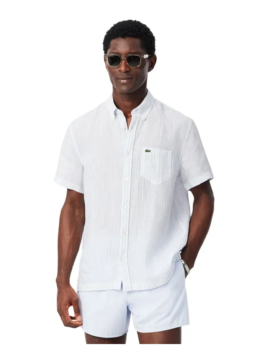 Рубашка Lacoste мужская льняная стандартного кроя — изображение 1 из 5, синий
