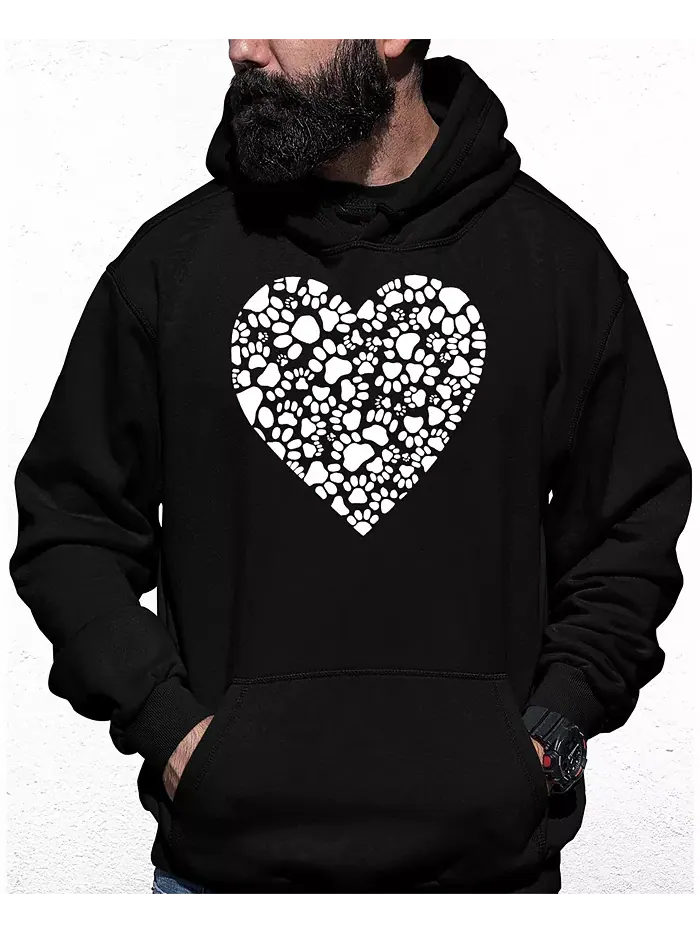 Мужская толстовка с капюшоном Paw Prints Heart Word Art LA Pop Art — изображение 1 из 2, черный