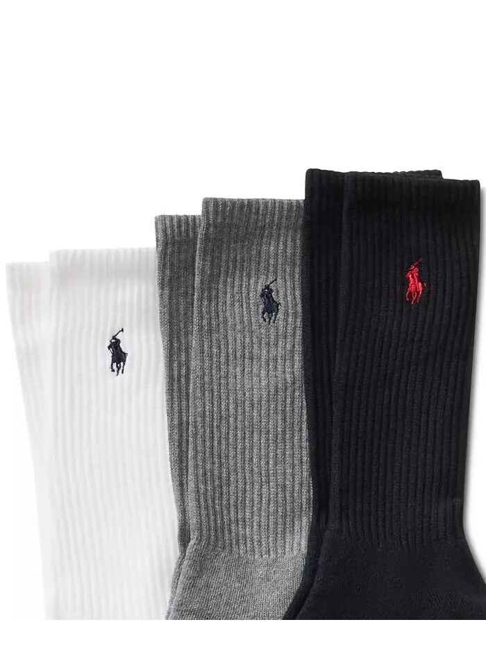 Мужские спортивные носки увеличенного размера, 3 пары Polo Ralph Lauren — изображение 2 из 2, черный/серый/белый