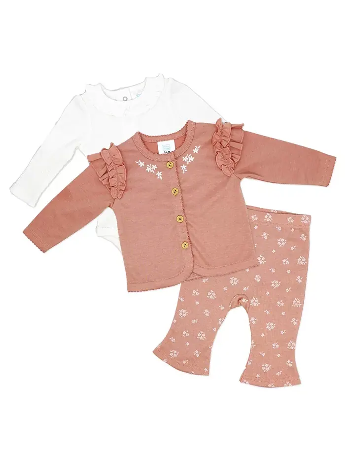 Детский комплект для девочки Misty Rose Bell: боди, штанишки и куртка, 3 предмета Baby Mode — изображение 1 из 6, розовый
