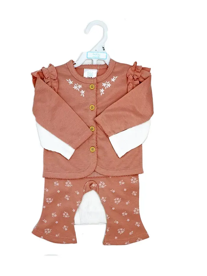 Детский комплект для девочки Misty Rose Bell: боди, штанишки и куртка, 3 предмета Baby Mode — изображение 6 из 6, розовый