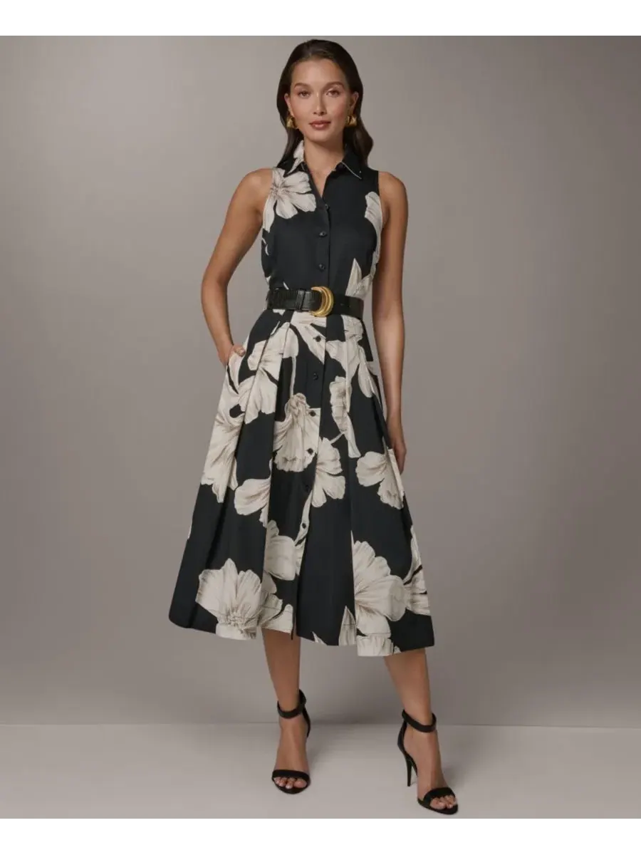 Платье-рубашка без рукавов с поясом Petite Belted Sleeveless Shirt-Dress Donna Karan New York — изображение 1 из 5
