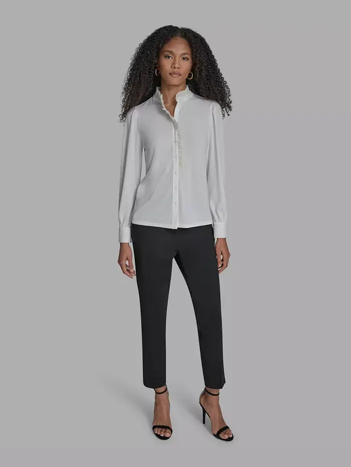 Блузка с длинными рукавами и оборками BCBG — изображение 1 из 5, белый