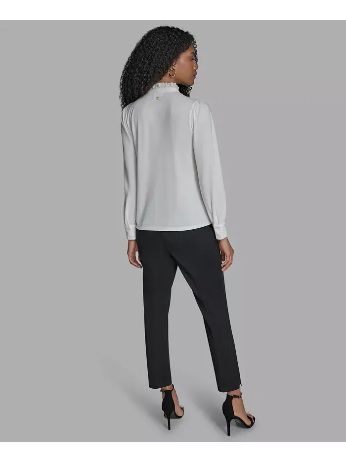 Блузка с длинными рукавами и оборками BCBG — изображение 2 из 5, белый
