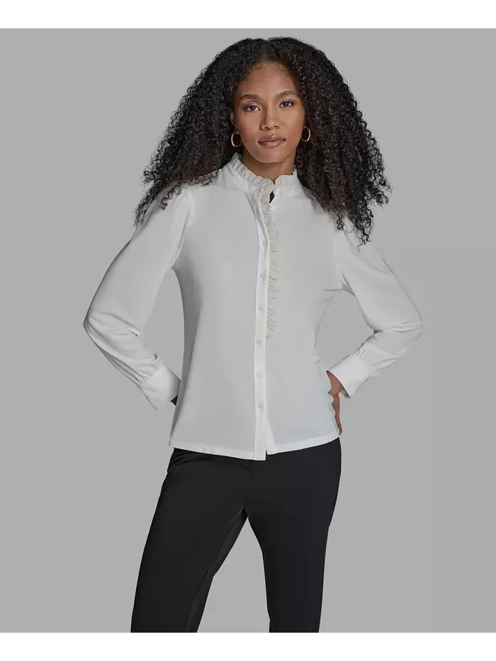 Блузка с длинными рукавами и оборками BCBG — изображение 4 из 5, белый