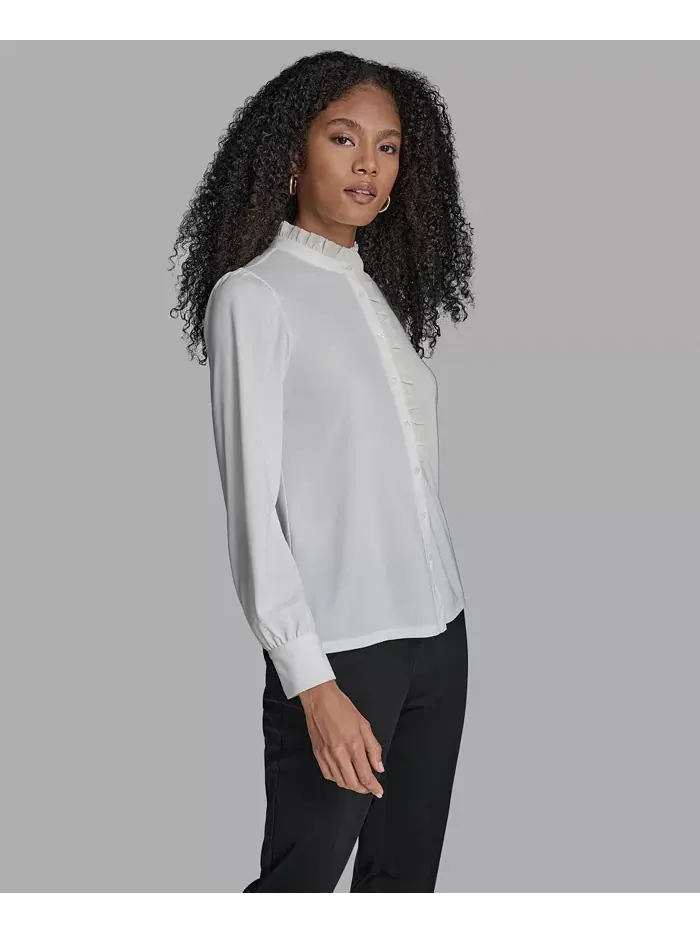 Блузка с длинными рукавами и оборками BCBG — изображение 5 из 5, белый