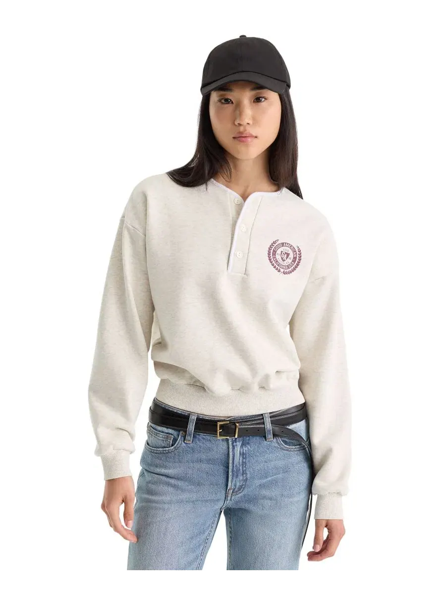 Женская футерная футболка-поло с длинным рукавом The Brushed Fleece Henley Neck Top Good American