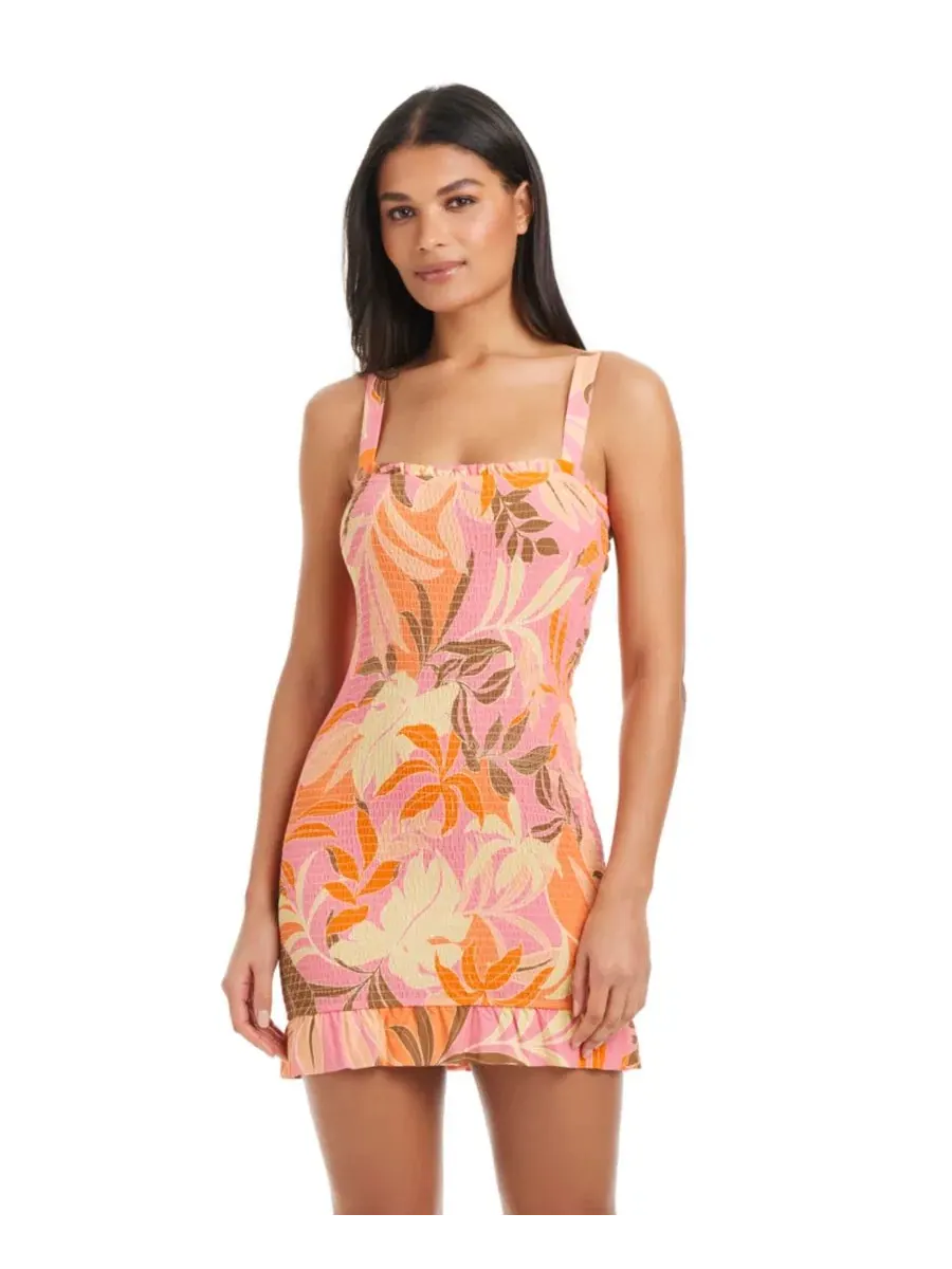 Платье-туника с квадратным вырезом, модель Smocked Square Neck Cover-Up Dress Sanctuary — изображение 1 из 3, мульти
