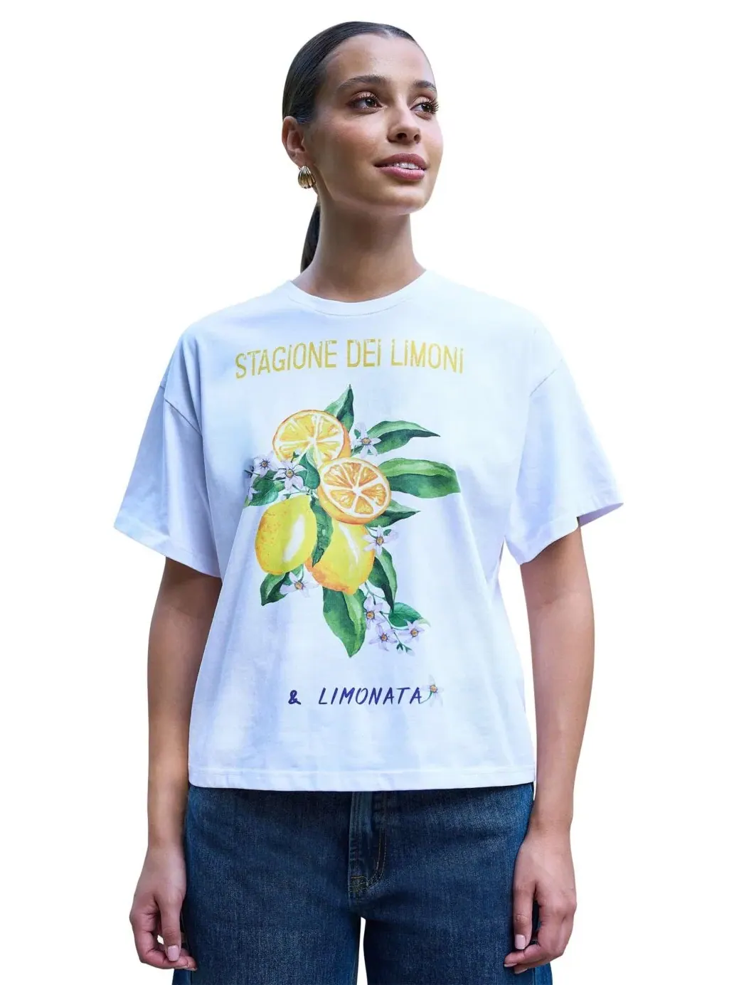 Футболка женская с принтом лимона Retro Lemon Print Yumi — изображение 1 из 3, белый