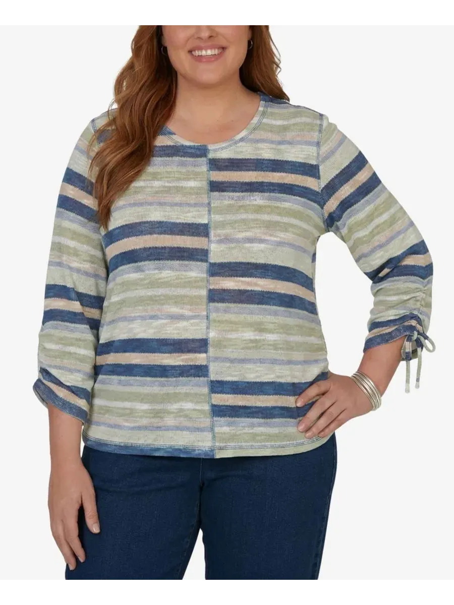 Топ с принтом Spliced Multi Stripe Alfred Dunner — изображение 1 из 5, зеленый мульти