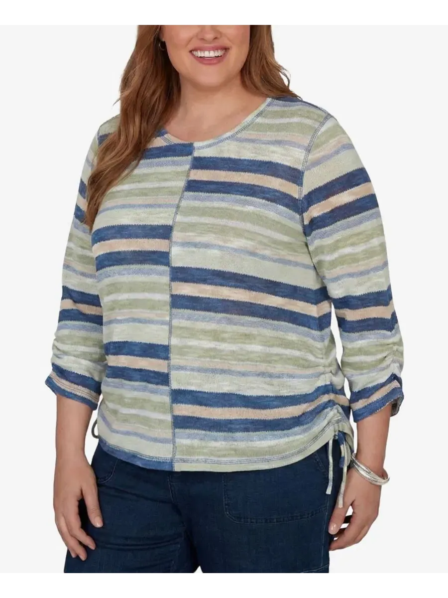 Топ с принтом Spliced Multi Stripe Alfred Dunner — изображение 2 из 5, зеленый мульти