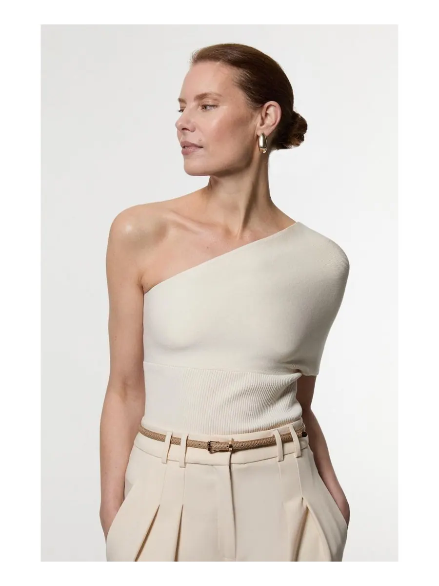 Женская вязаная блузка на одно плечо Karen Millen — изображение 1 из 8, бежевый