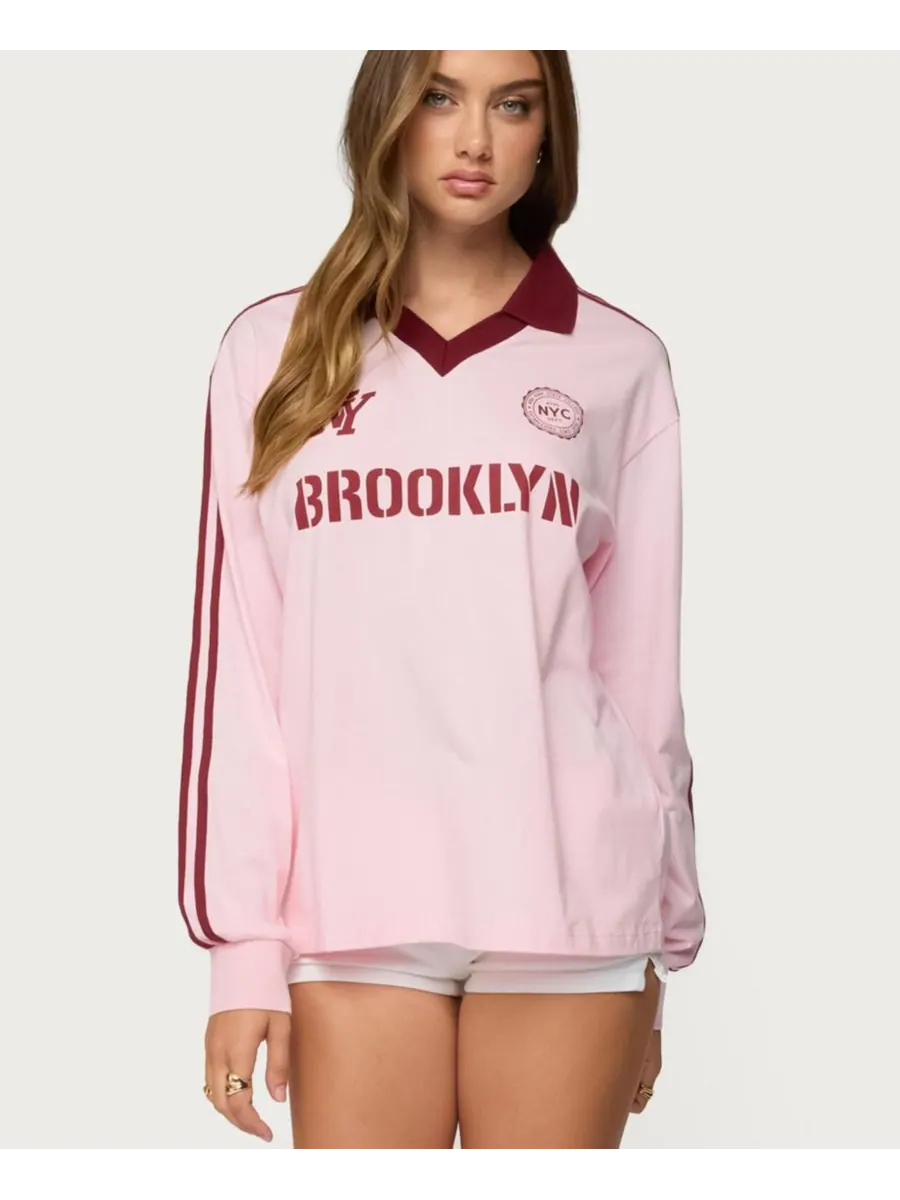 Женская поло-рубашка Brooklyn Contrast Oversized Edikted — изображение 1 из 5, розовый