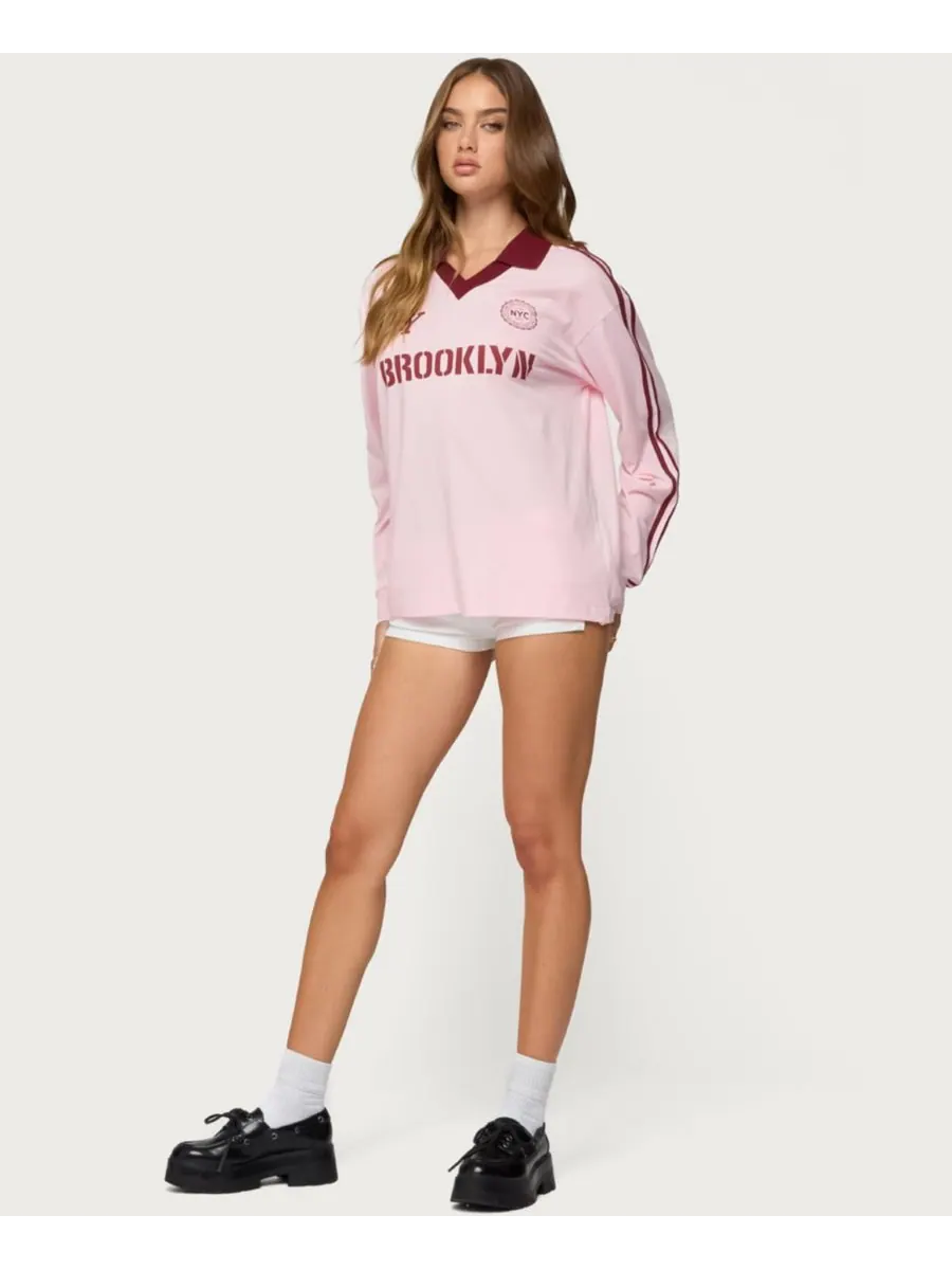 Женская поло-рубашка Brooklyn Contrast Oversized Edikted — изображение 2 из 5, розовый
