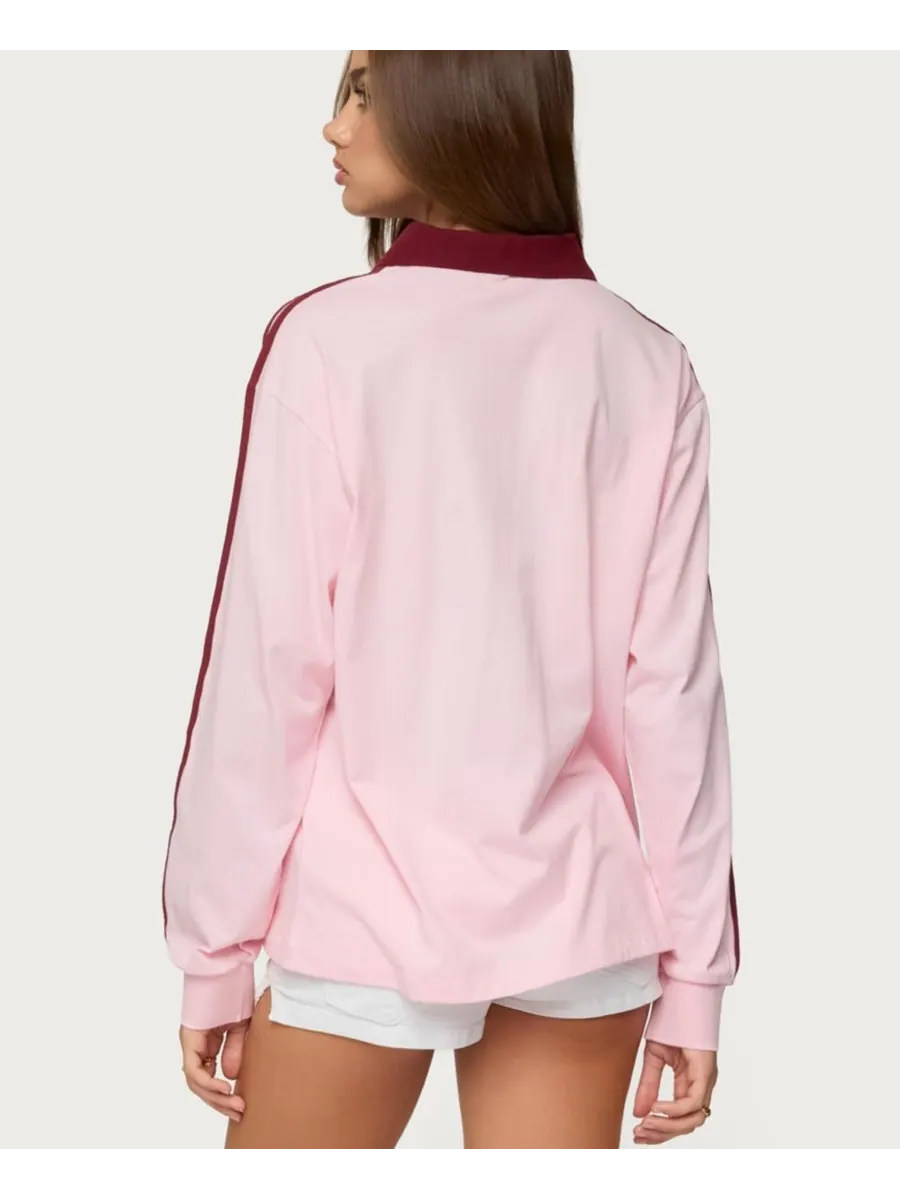 Женская поло-рубашка Brooklyn Contrast Oversized Edikted — изображение 3 из 5, розовый
