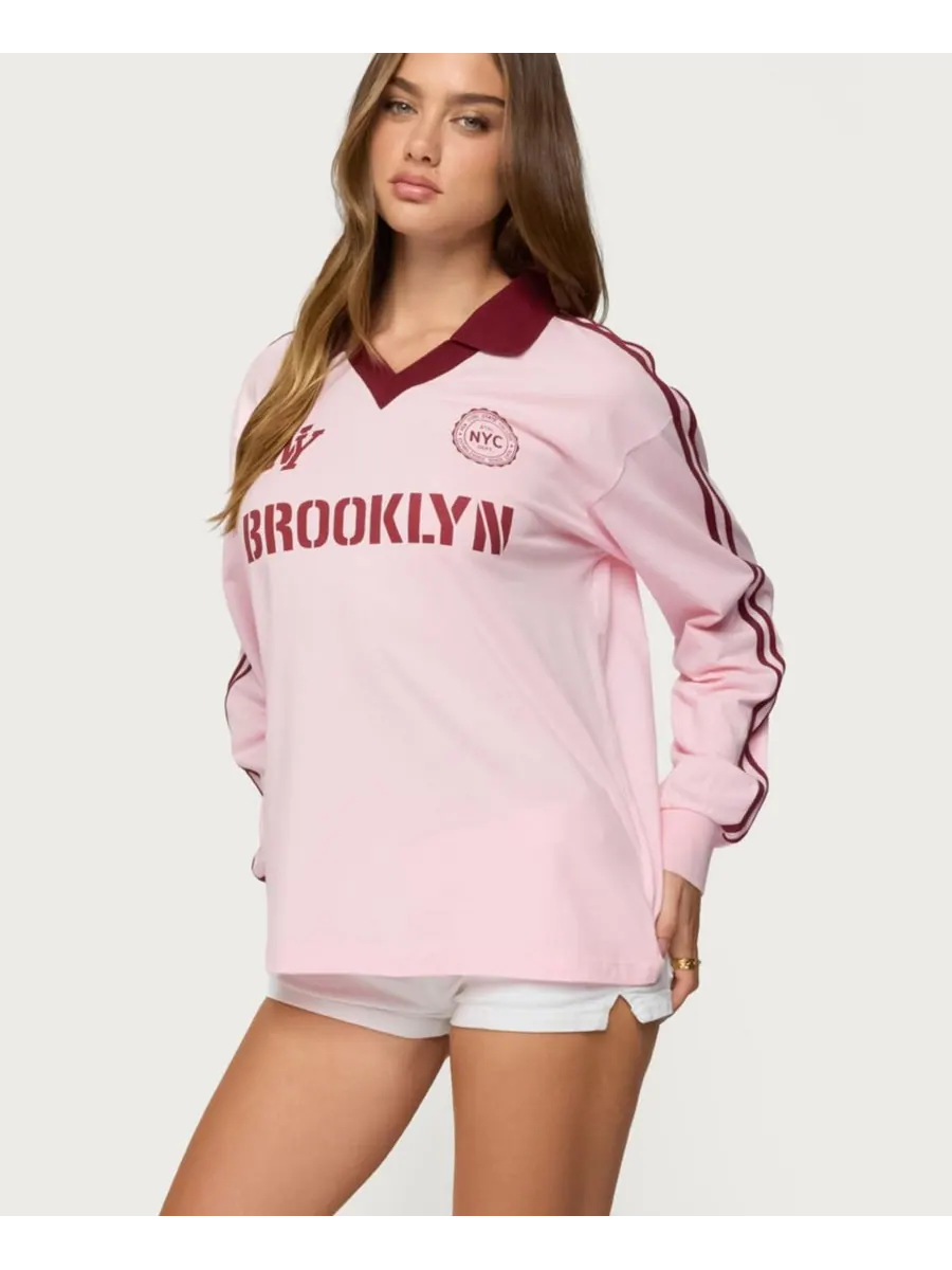 Женская поло-рубашка Brooklyn Contrast Oversized Edikted — изображение 4 из 5, розовый