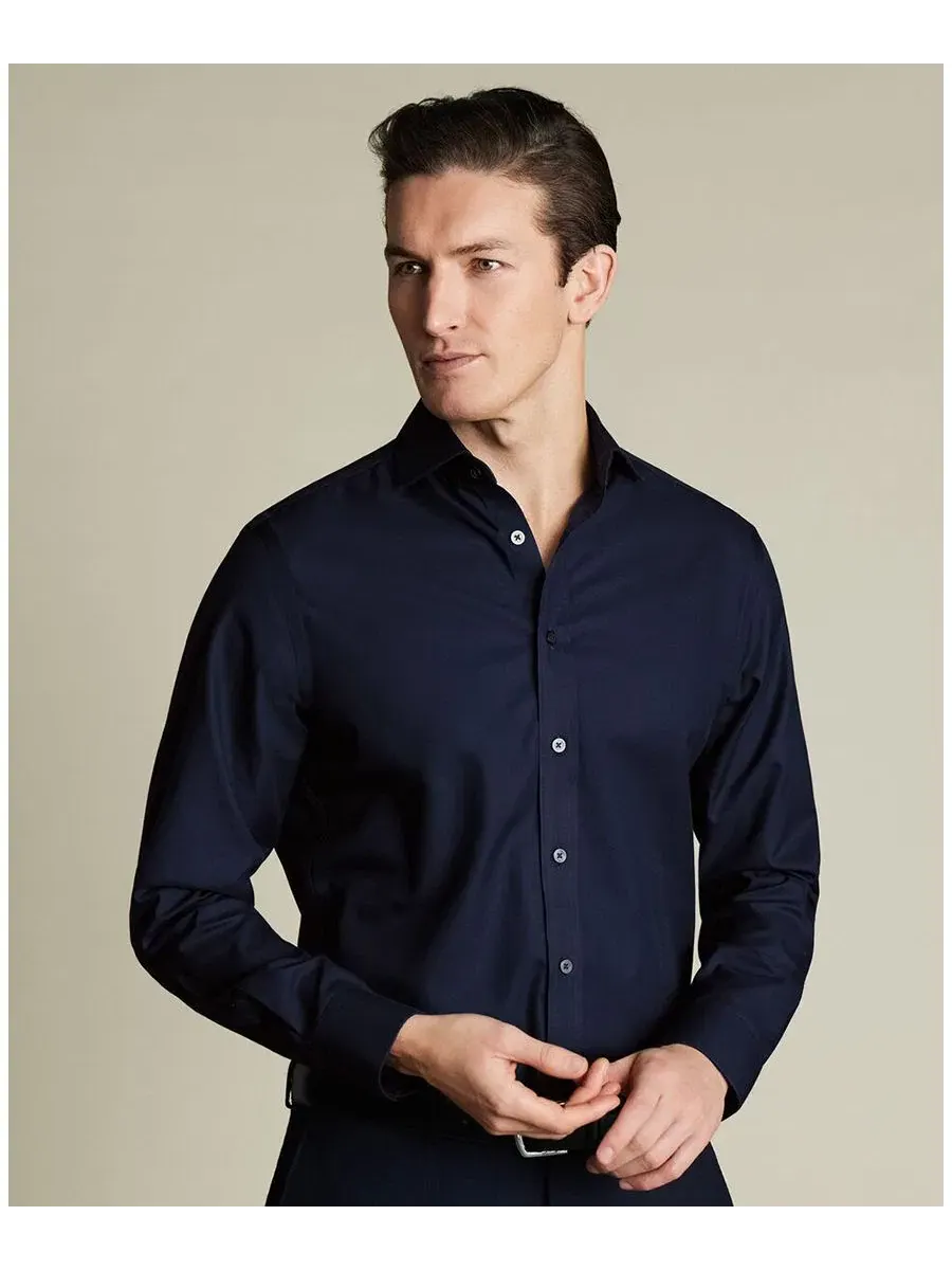 Рубашка с отложным воротником и длинным рукавом Charles Tyrwhitt — изображение 1 из 4, темный темно-синий