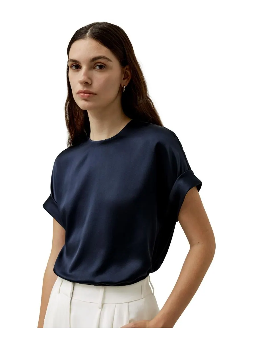 Современный женский шелковый топ свободного кроя LILYSILK — изображение 1 из 7, темно-синий