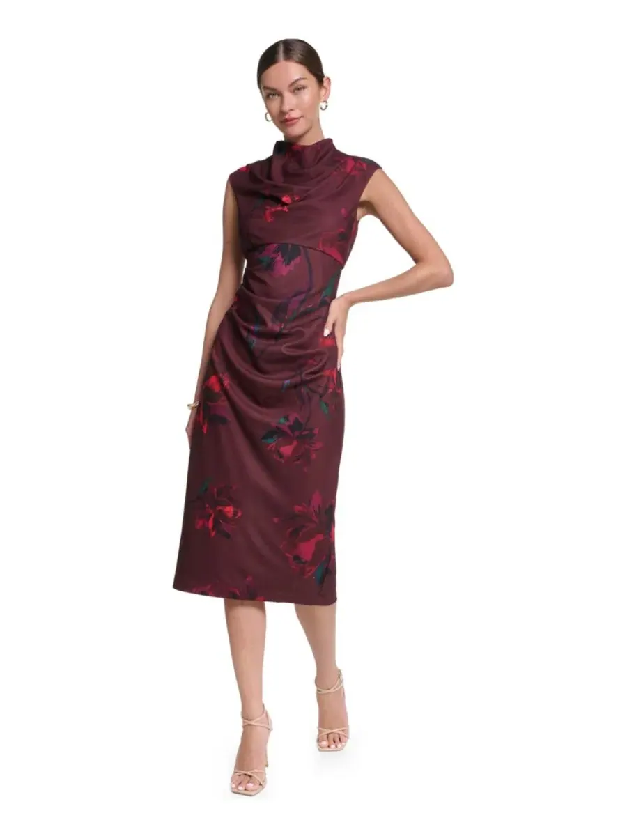 Платье миди из скобы с принтом Mock Neck Halston