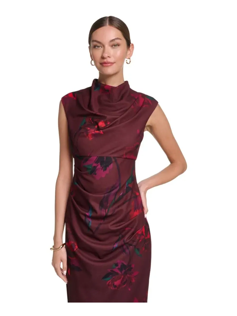 Платье миди из скобы с принтом Mock Neck Halston — изображение 2 из 5, насыщенный мульти