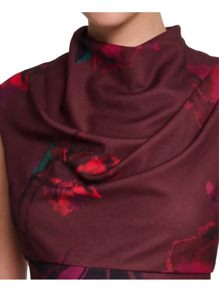 Платье миди из скобы с принтом Mock Neck Halston — изображение 3 из 5, насыщенный мульти