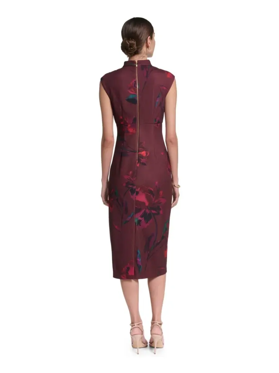 Платье миди из скобы с принтом Mock Neck Halston — изображение 4 из 5, насыщенный мульти
