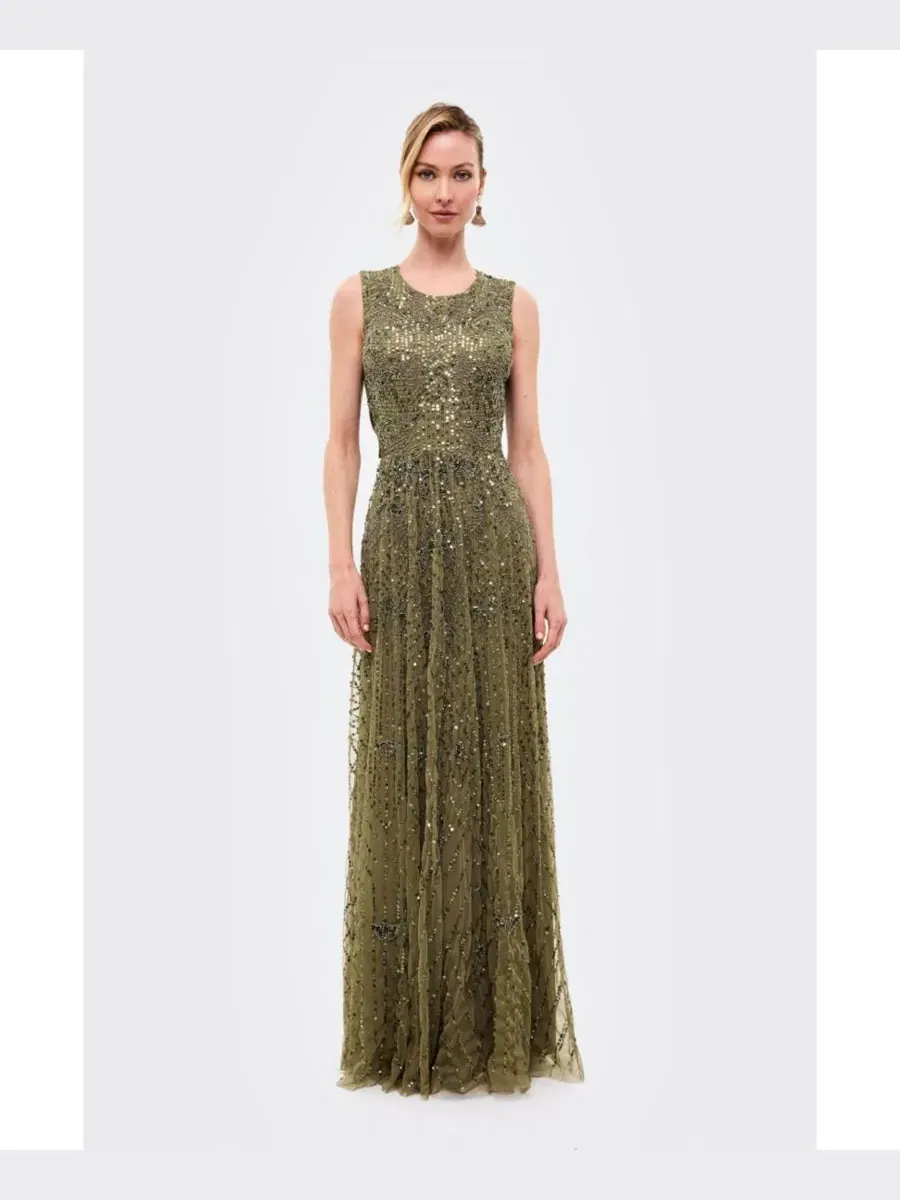 Платье макси с блестками с вырезом на спине, модель Embellished Sequins Back Satin Bow BEAUUT