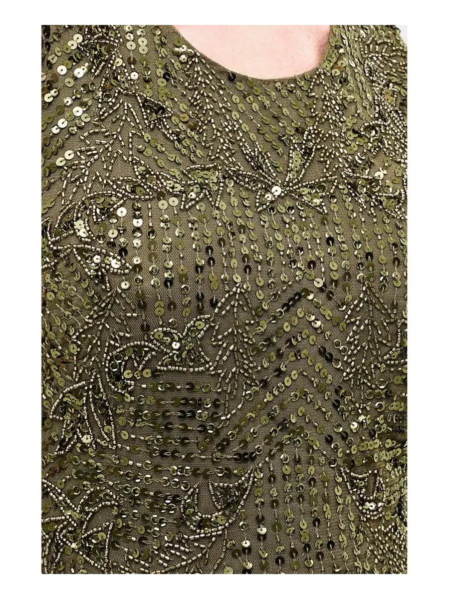 Платье макси с блестками с вырезом на спине, модель Embellished Sequins Back Satin Bow BEAUUT — изображение 2 из 4, хаки
