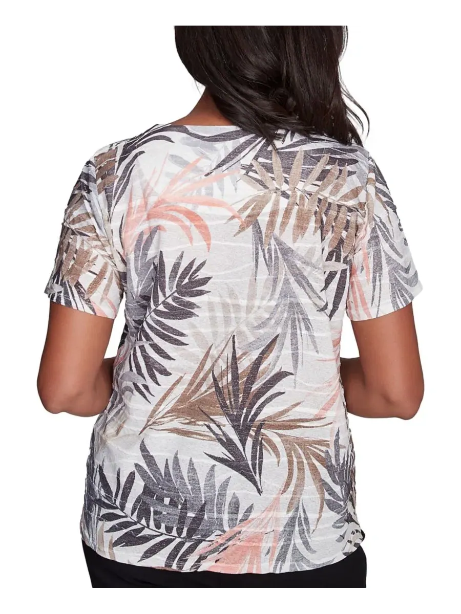 Футболка с тропическим принтом и коротким рукавом Petite Warm Palm Tree Alfred Dunner — изображение 5 из 5, серый
