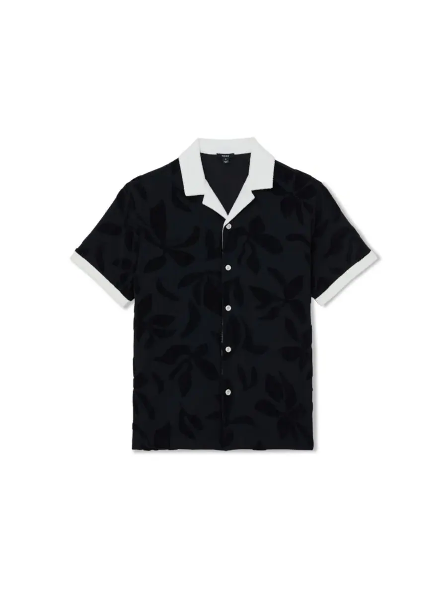 Мужская рубашка с кубинским воротником Zuma Towelling Jacquard Cuban Shirt REISS — изображение 3 из 5, темно-синий