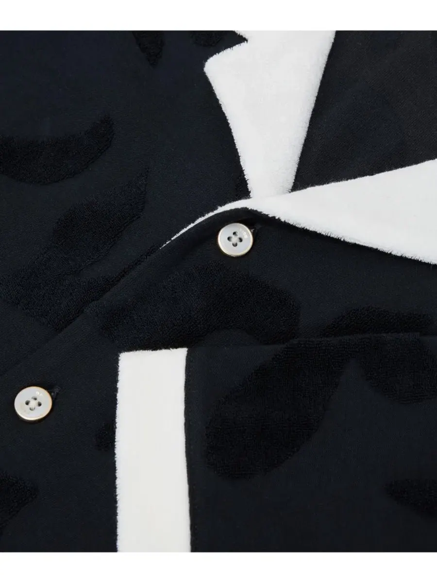 Мужская рубашка с кубинским воротником Zuma Towelling Jacquard Cuban Shirt REISS — изображение 4 из 5, темно-синий