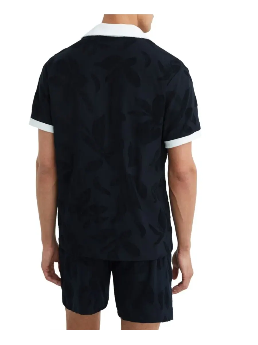 Мужская рубашка с кубинским воротником Zuma Towelling Jacquard Cuban Shirt REISS — изображение 5 из 5, темно-синий