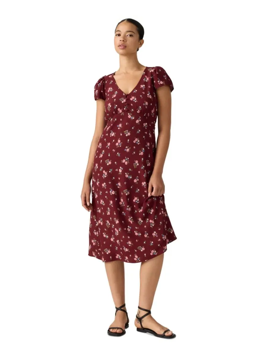 Платье-миди с V-образным вырезом Lilith Levi's, Abellona Floral Cabernet — изображение 2 из 4