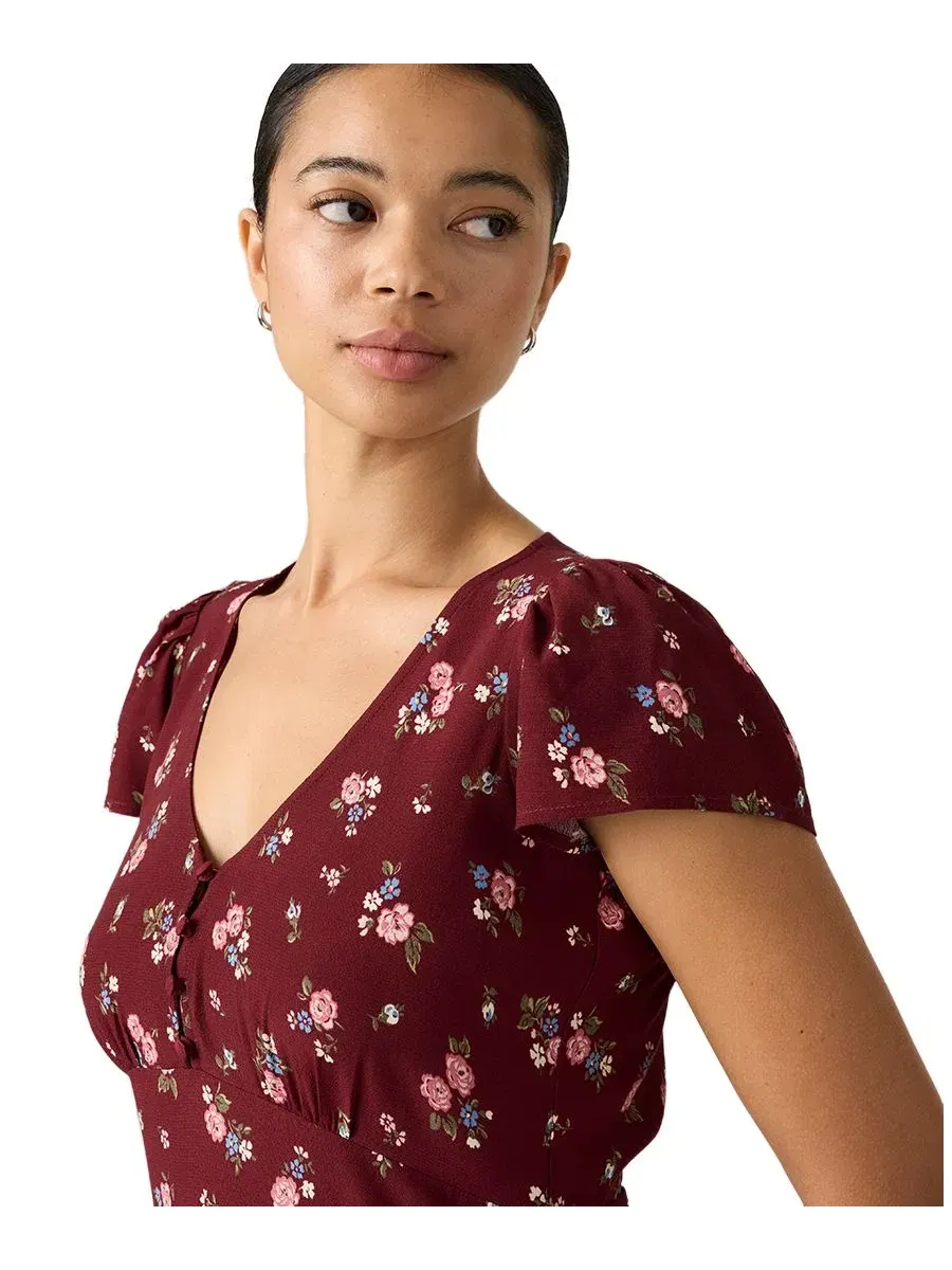Платье-миди с V-образным вырезом Lilith Levi's, Abellona Floral Cabernet — изображение 3 из 4