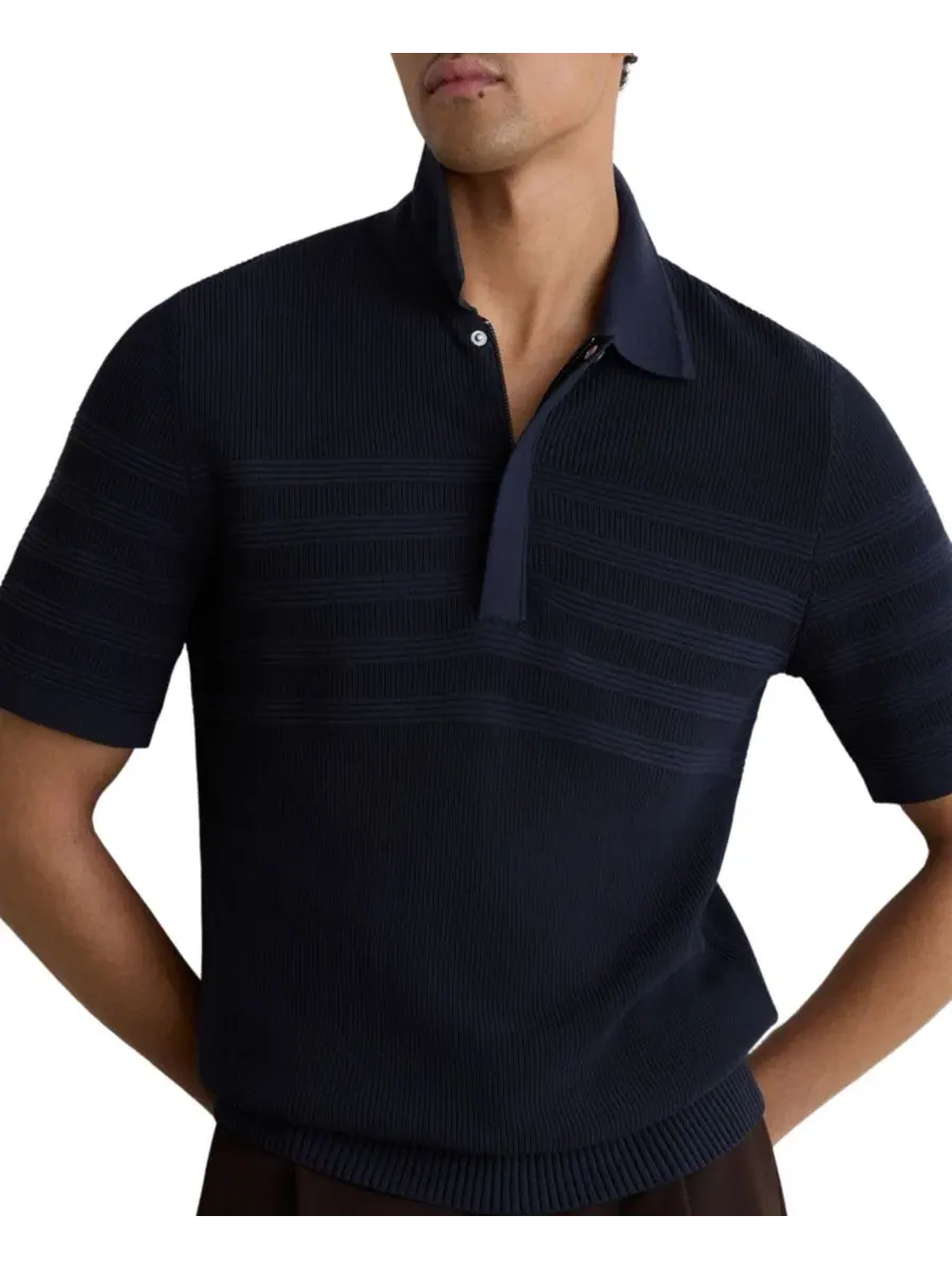 Поло с контрастной текстурой и полузастежкой-молнией Men's Falklands Cotton-Blend Textured-Knit — изображение 1 из 5