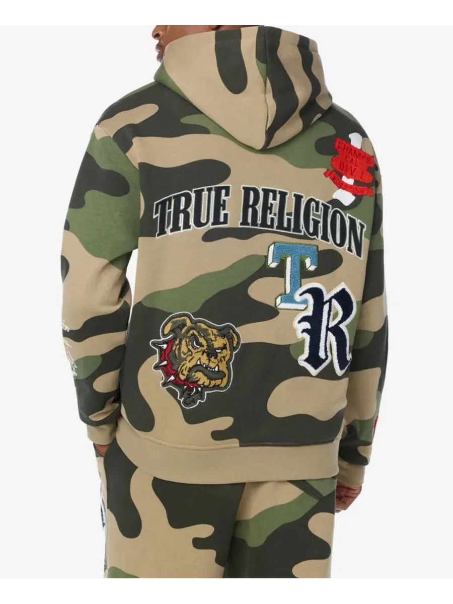 Худи с принтом и патчами, на молнии, Logo Patch True Religion, Mills Camo
