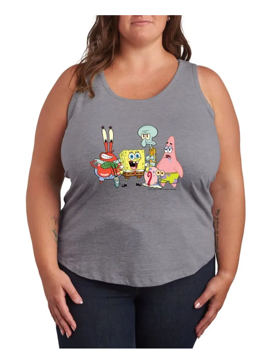 Женская майка-топ без рукавов с принтом SpongeBob SquarePants Hybrid Apparel — изображение 1 из 3, серый
