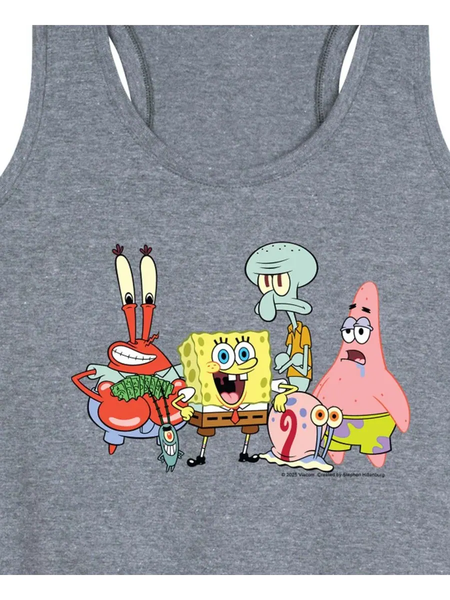 Женская майка-топ без рукавов с принтом SpongeBob SquarePants Hybrid Apparel — изображение 2 из 3, серый