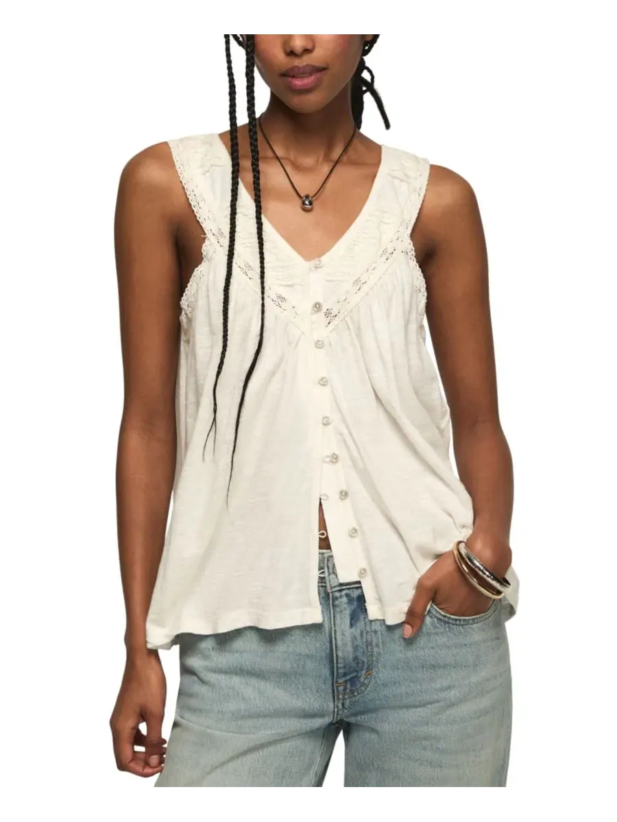 Женский топ без рукавов с кружевной вставкой Whisper White Lucky Brand