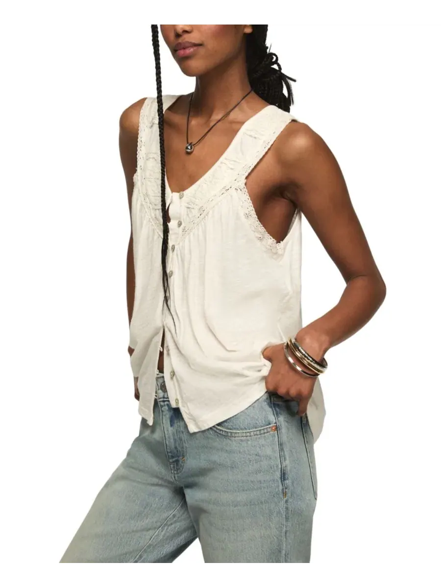 Женский топ без рукавов с кружевной вставкой Whisper White Lucky Brand — изображение 3 из 5, белый