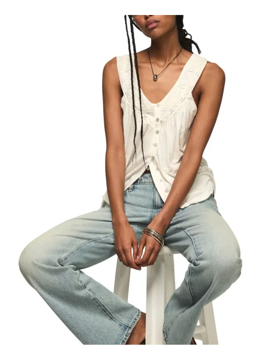 Женский топ без рукавов с кружевной вставкой Whisper White Lucky Brand — изображение 4 из 5, белый