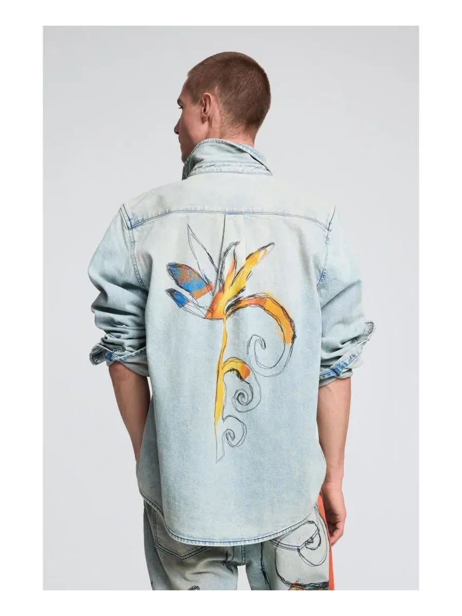 Мужская джинсовая рубашка с вышивкой Desigual — изображение 4 из 4, синий